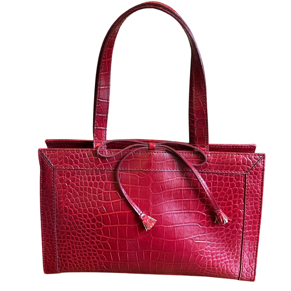 Vintage Liz Clairborne Handbag Faux Leather Crocodile Embossed Burgundy